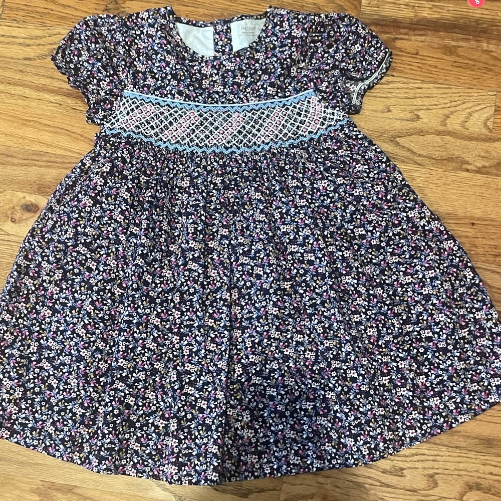 Blue and White Smocked Sundress with Puff Sleeves
